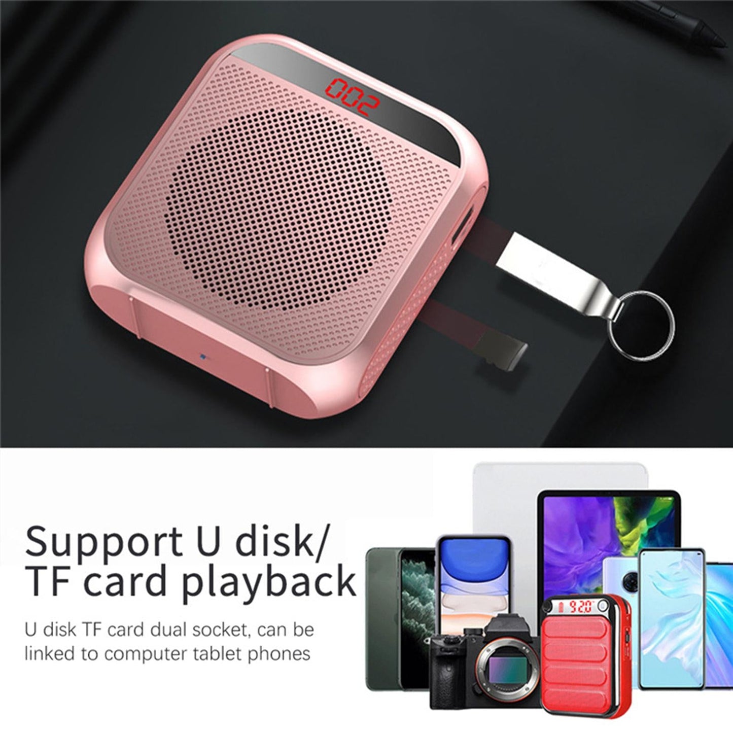Portable Voice Amplifier Booster Megaphone w/Microphone Headset   Rose Gold