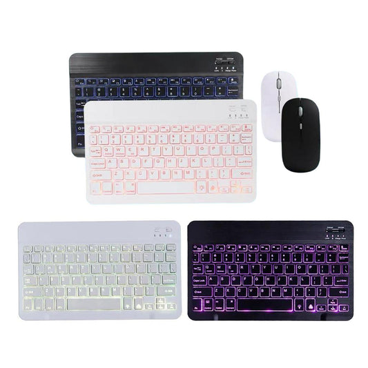 Universal Bluetooth Keyboard With Backlit 7-Colors Tablet  White