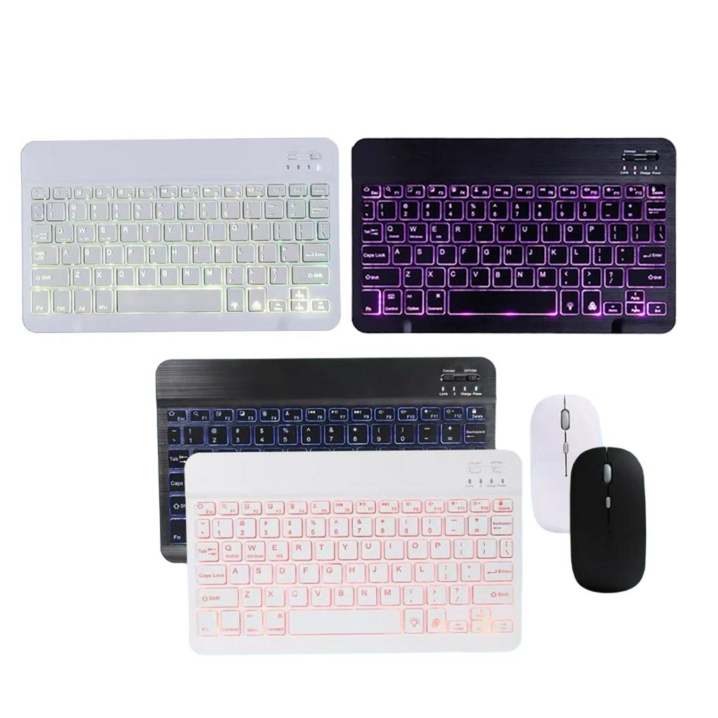 Universal Bluetooth Keyboard With Backlit 7-Colors Tablet  White