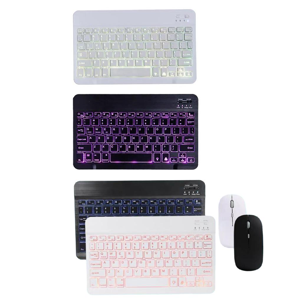 Universal Bluetooth Keyboard With Backlit 7-Colors Tablet  White