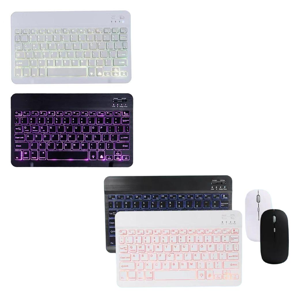 Universal Bluetooth Keyboard With Backlit 7-Colors Tablet  White