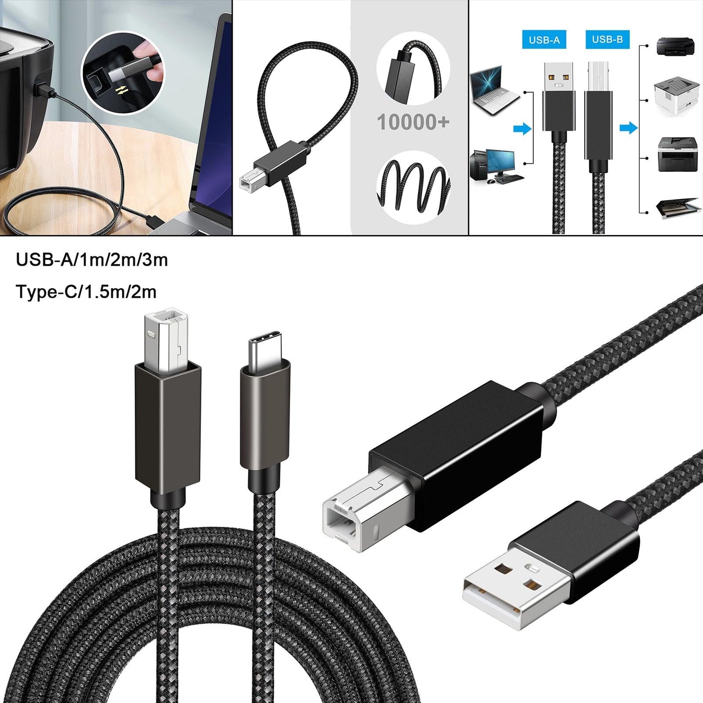 Printer Cable Line A Male to B Male High Speed Cord Black USB2.0 1m