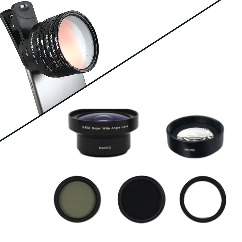 Clip On Moble Phone Lens Set Anti Distortion for Most Smartphones 5 In 1