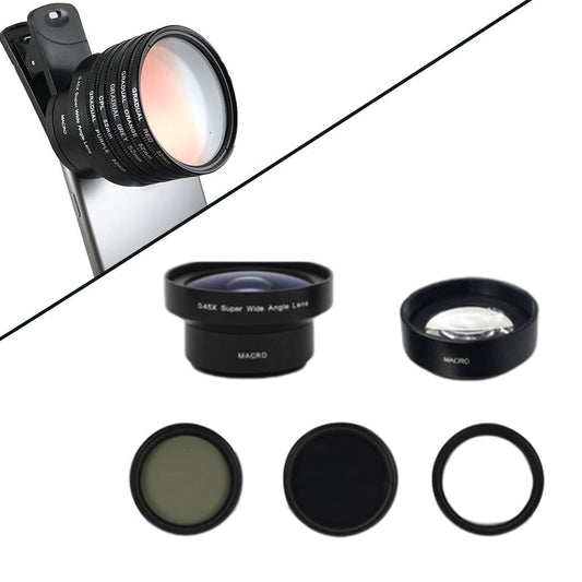 Clip On Moble Phone Lens Set Anti Distortion for Most Smartphones 5 In 1