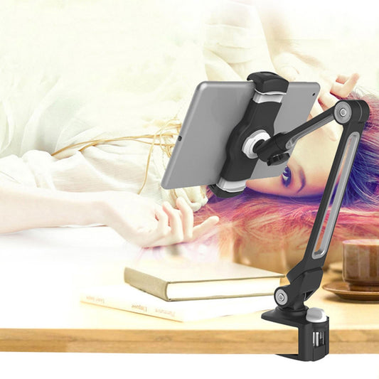 Tablet Stand Adjustable With Clip 360 Rotating Universal Tablet Black