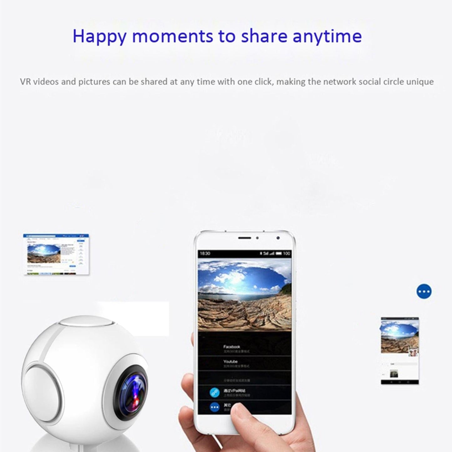 360 Camera Panoramic HD Shooting Selfie Wide Videcam for Outdoor cam White