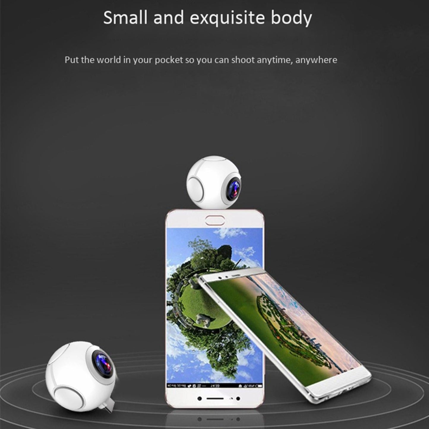 360 Camera Panoramic HD Shooting Selfie Wide Videcam for Outdoor cam White