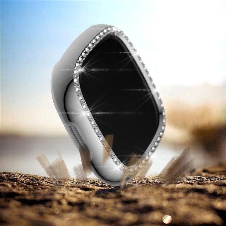Single Row Rhinestone Decor PC Protective Cover Frame for Fitbit Versa 3/Sense - Silver