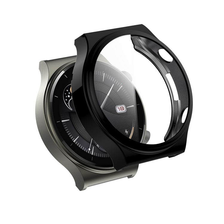 Tempered Glass Screen Protector Electroplated TPU Frame Case for Huawei Watch GT 2 Pro / Classic / Sport - Black