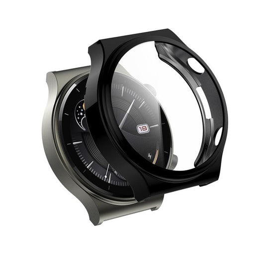 Tempered Glass Screen Protector Electroplated TPU Frame Case for Huawei Watch GT 2 Pro / Classic / Sport - Black