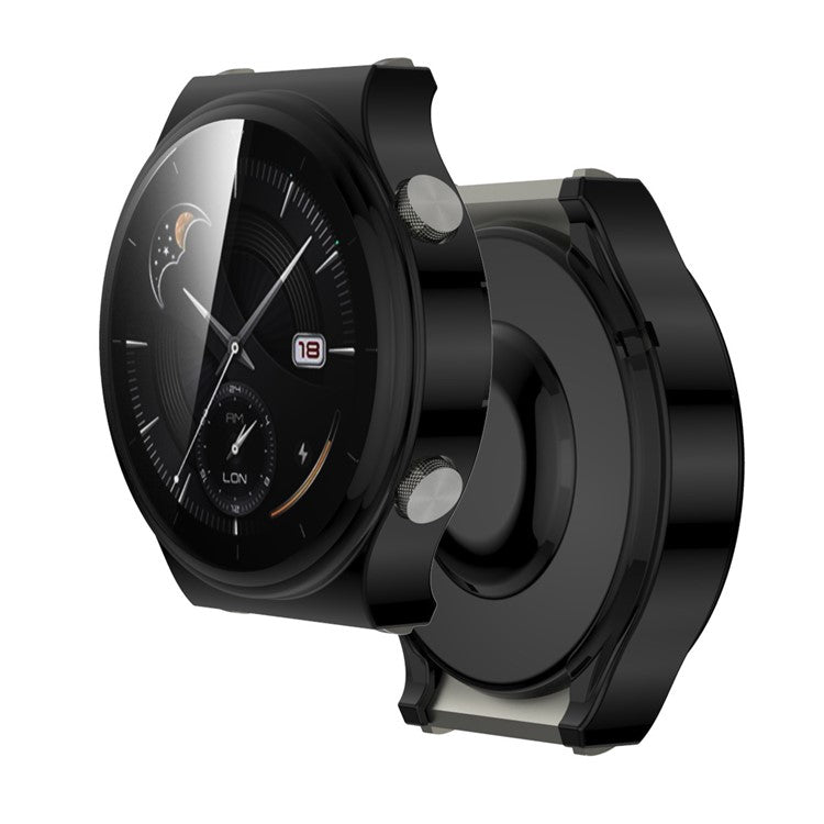 Tempered Glass Screen Protector Electroplated TPU Frame Case for Huawei Watch GT 2 Pro / Classic / Sport - Black