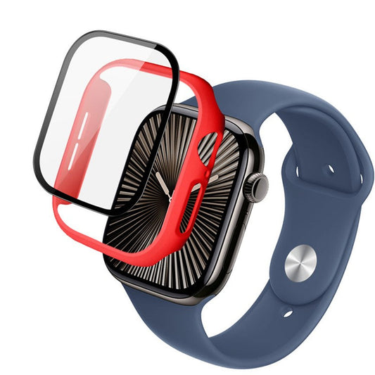 IMAK For Apple Watch Series 10 46mm Case Full Protection Integrate Watch PC Cover with Tempered Glass Film - Red