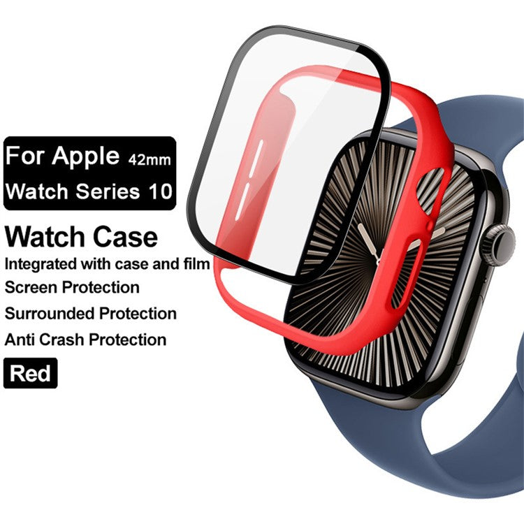 IMAK For Apple Watch Series 10 46mm Case Full Protection Integrate Watch PC Cover with Tempered Glass Film - Red