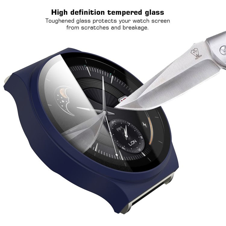 Smartwatch Electroplated Matte PC Frame Cover with Tempered Glass Screen Protector for Huawei Watch GT 2 Pro - Blue