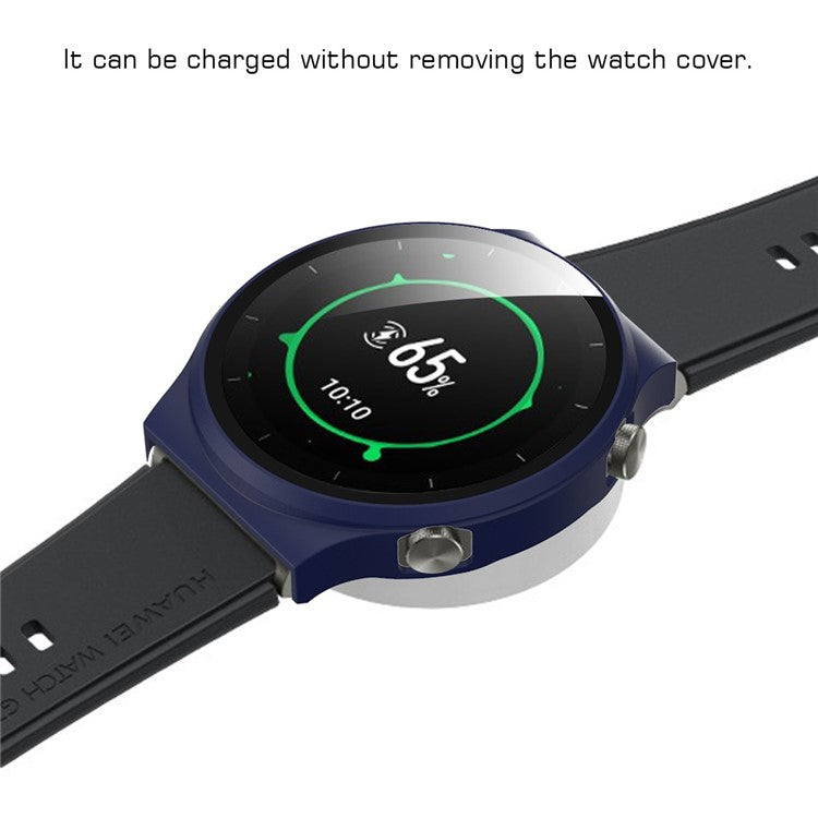 Smartwatch Electroplated Matte PC Frame Cover with Tempered Glass Screen Protector for Huawei Watch GT 2 Pro - Blue