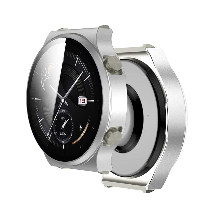 Smartwatch Electroplated Matte PC Frame Cover with Tempered Glass Screen Protector for Huawei Watch GT 2 Pro - Silver