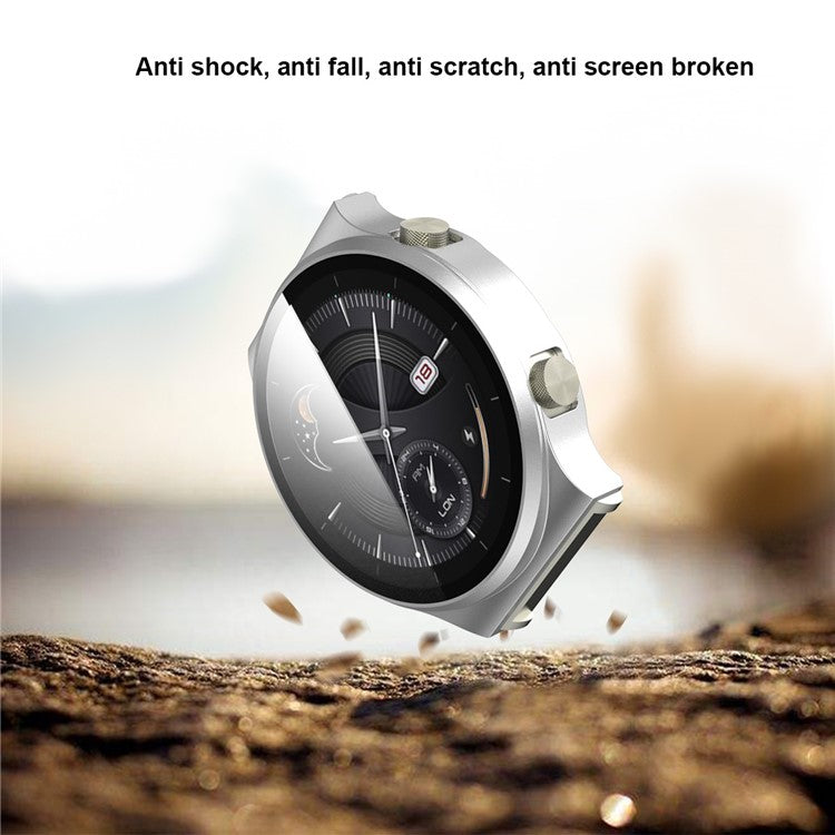 Smartwatch Electroplated Matte PC Frame Cover with Tempered Glass Screen Protector for Huawei Watch GT 2 Pro - Silver