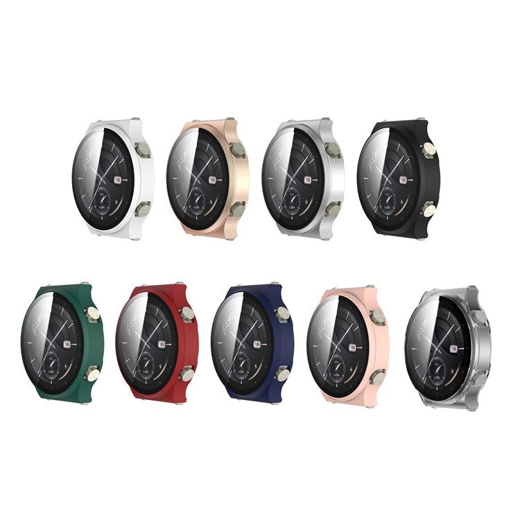 Smartwatch Electroplated Matte PC Frame Cover with Tempered Glass Screen Protector for Huawei Watch GT 2 Pro - Silver