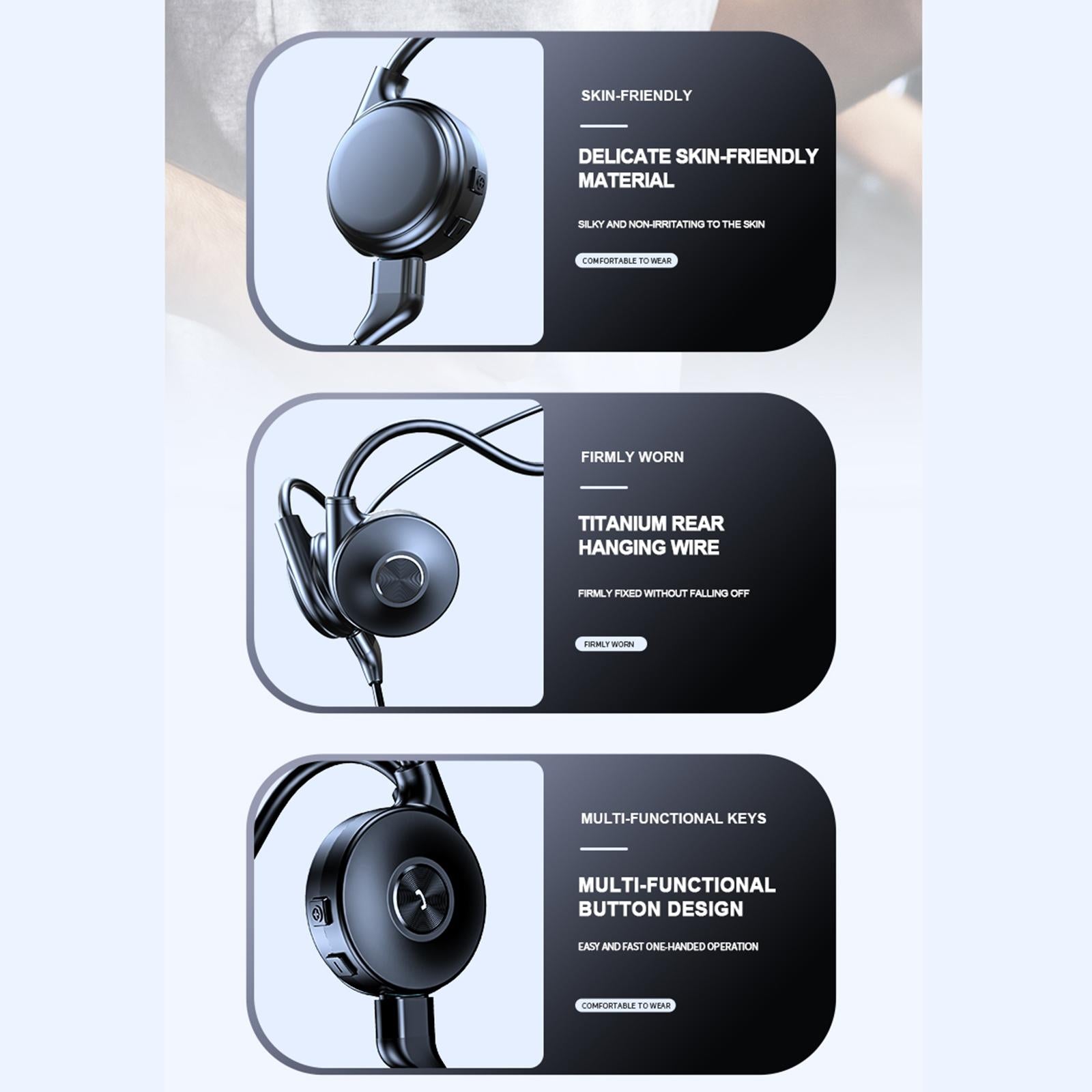 Bone Conduction Headphones with Mic for Running Driving Low Latency Black
