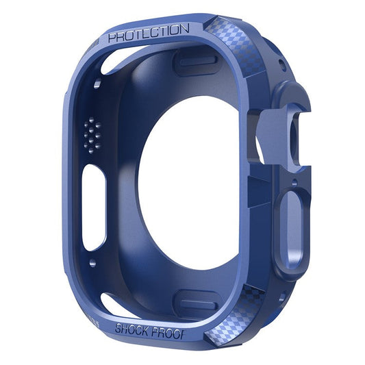 For Apple Watch Ultra 2 49mm / Ultra 49mm Carbon Fiber Texture TPU Watch Case Cushion Reinforced Corners Shockproof Protective Bumper Frame Cover - Blue