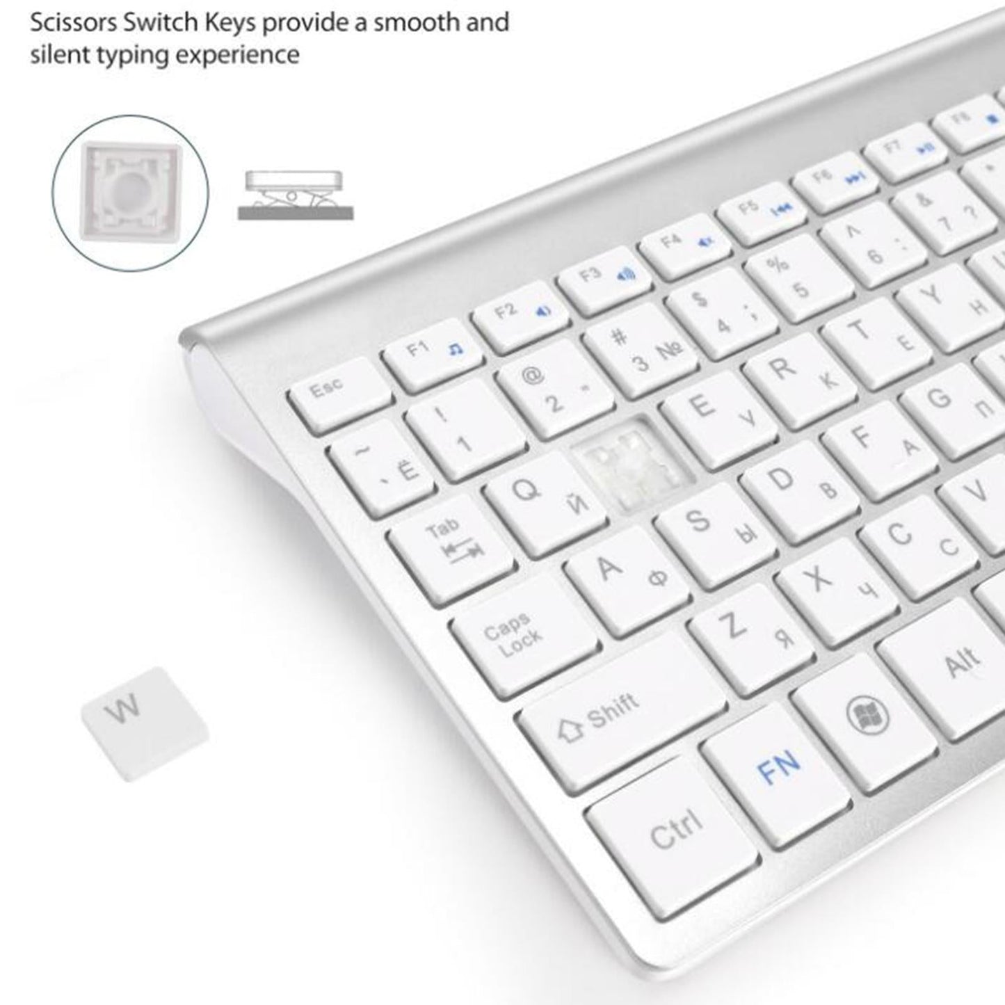 Desktop Slim 2.4G Wireless Keyboard Quiet for PC Laptop Numeric Keypad Silver White