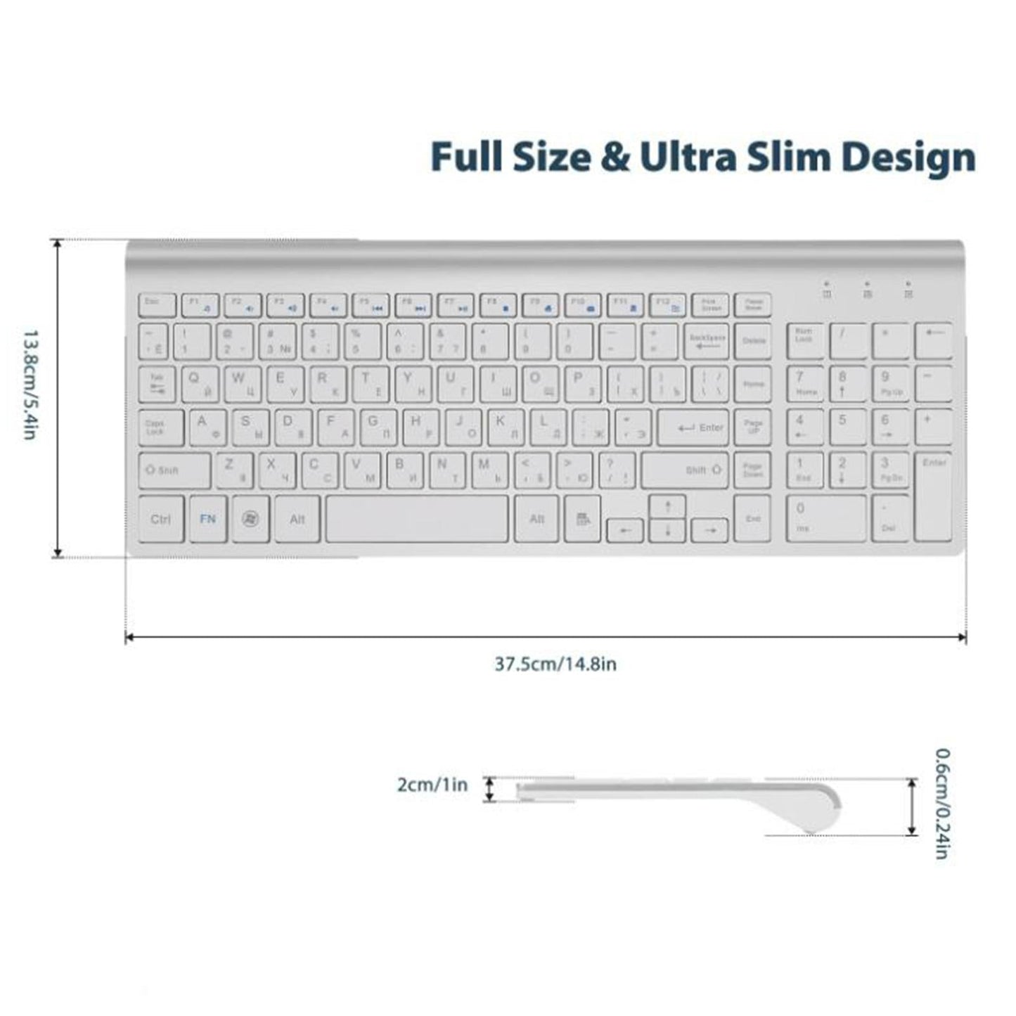 Desktop Slim 2.4G Wireless Keyboard Quiet for PC Laptop Numeric Keypad Silver White