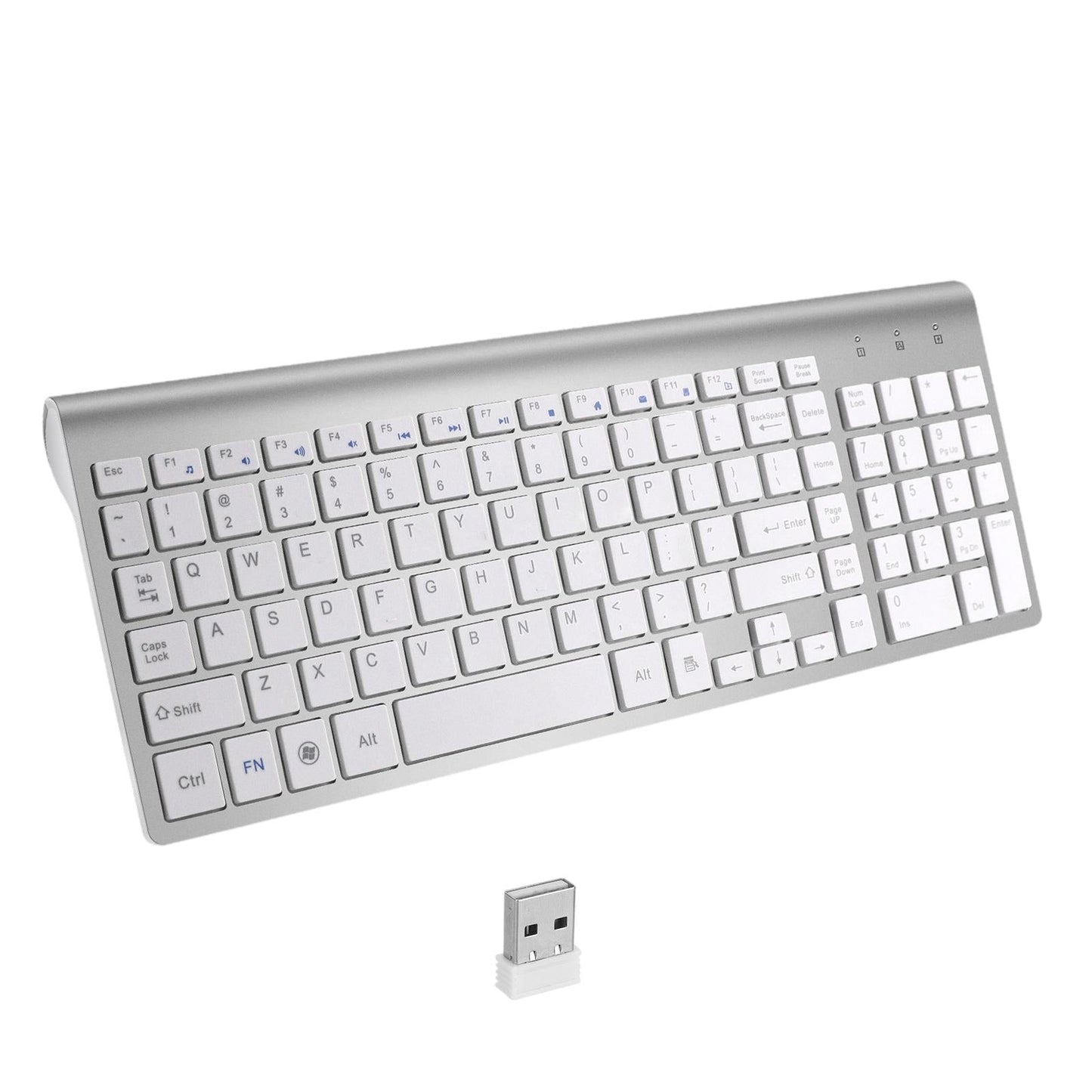 Desktop Slim 2.4G Wireless Keyboard Quiet for PC Laptop Numeric Keypad Silver White
