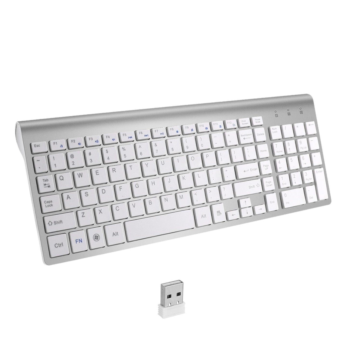 Desktop Slim 2.4G Wireless Keyboard Quiet for PC Laptop Numeric Keypad Silver White