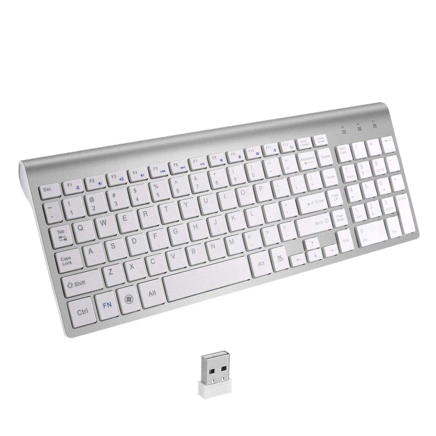 Desktop Slim 2.4G Wireless Keyboard Quiet for PC Laptop Numeric Keypad Silver White