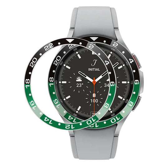 For Samsung Galaxy Watch4 Classic 46mm Bezel Ring Dual-color Metal Watch Bezel Adhesive Frame Ring Cover (Type B) - Black+Green