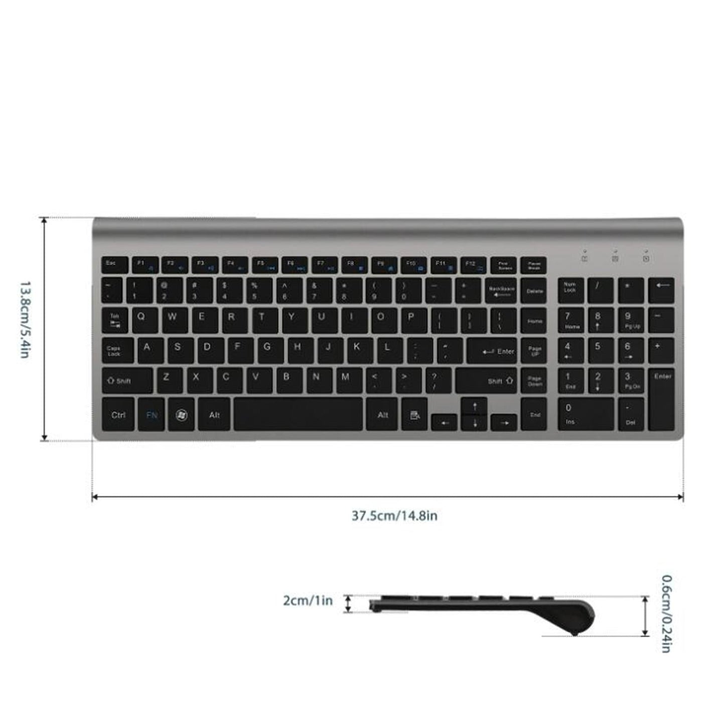 Desktop Slim 2.4G Wireless Keyboard Quiet for PC Laptop Numeric Keypad Iron Grey