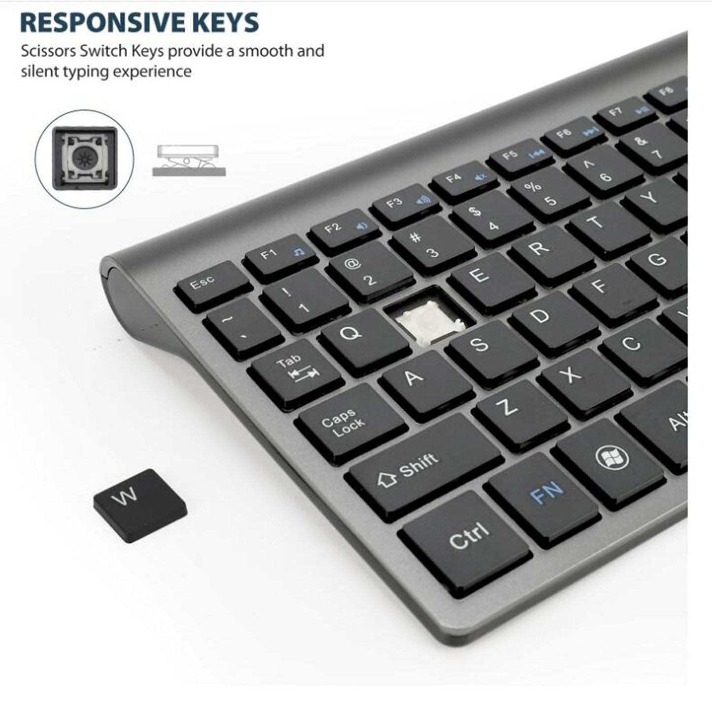 Desktop Slim 2.4G Wireless Keyboard Quiet for PC Laptop Numeric Keypad Iron Grey