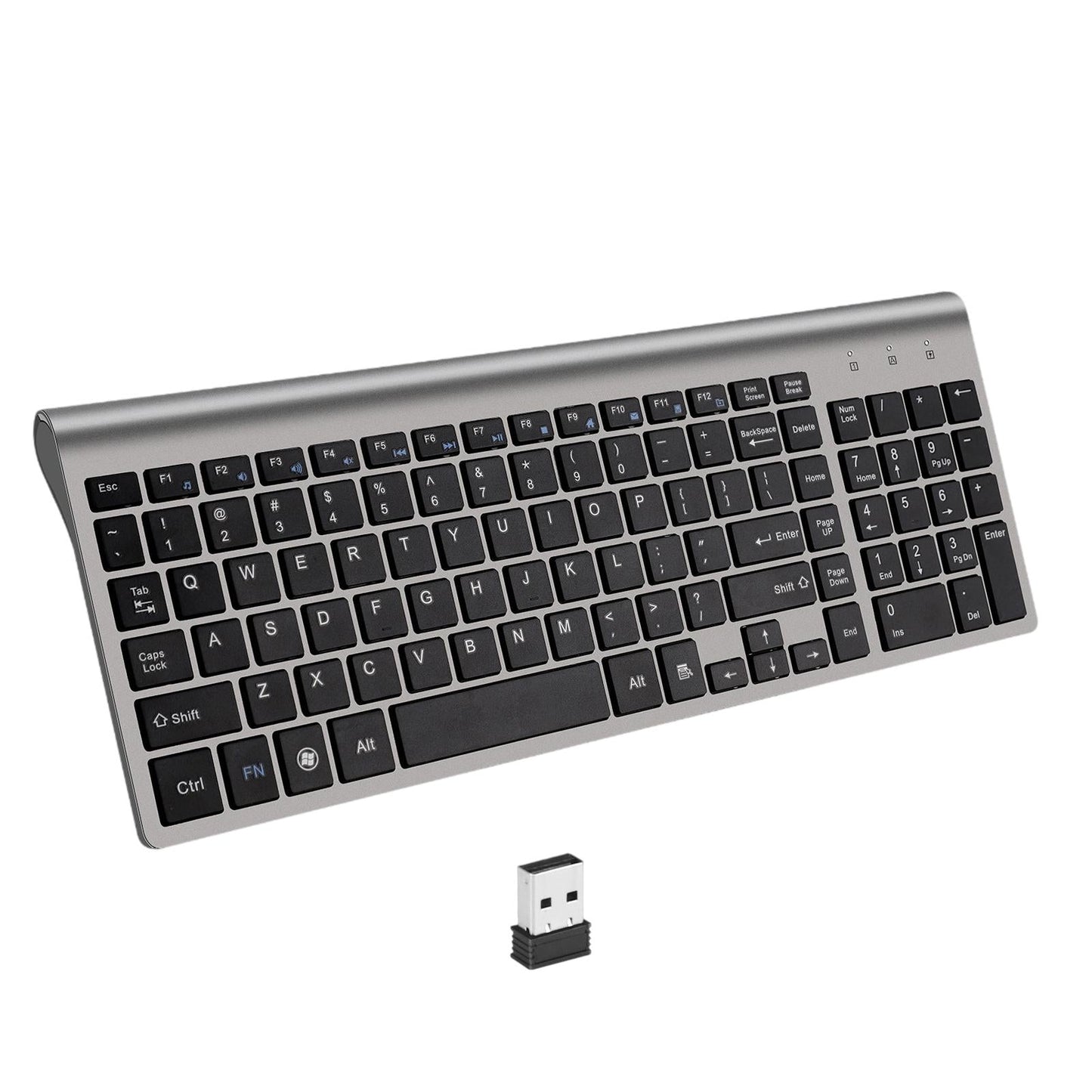 Desktop Slim 2.4G Wireless Keyboard Quiet for PC Laptop Numeric Keypad Iron Grey