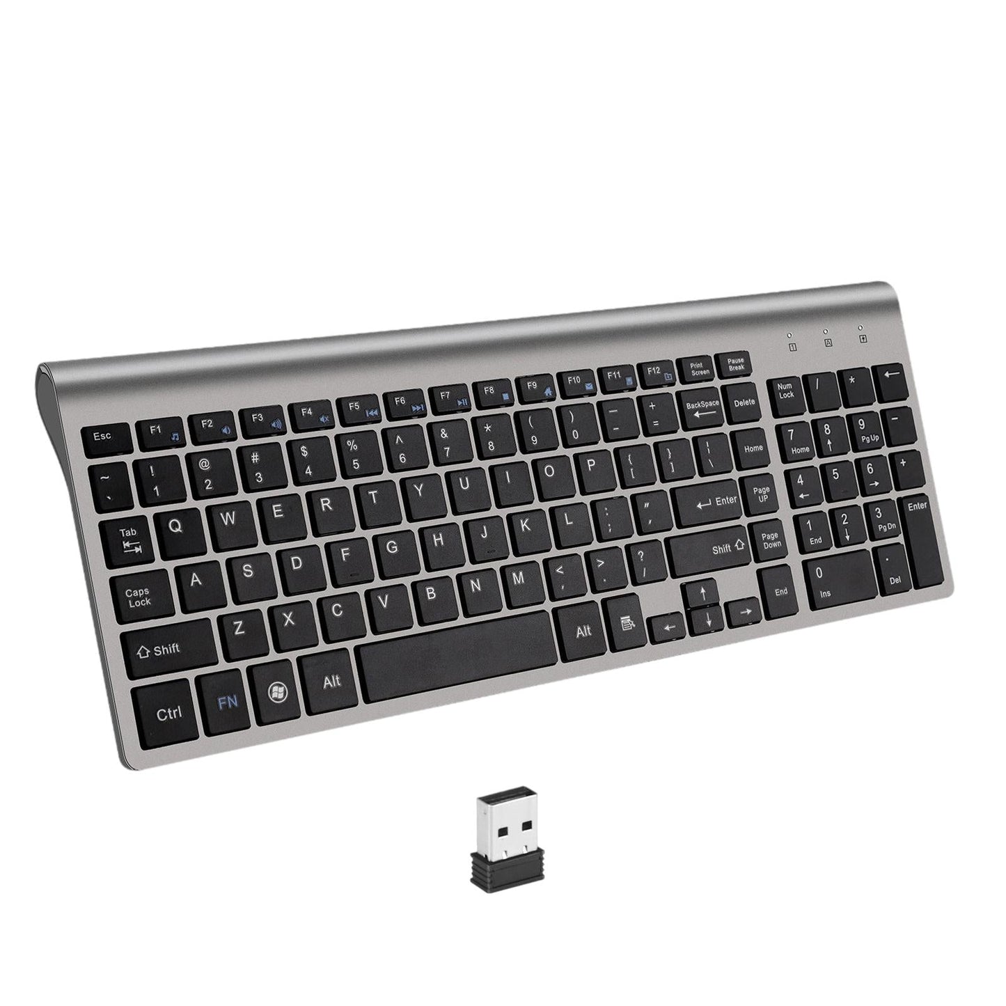 Desktop Slim 2.4G Wireless Keyboard Quiet for PC Laptop Numeric Keypad Iron Grey