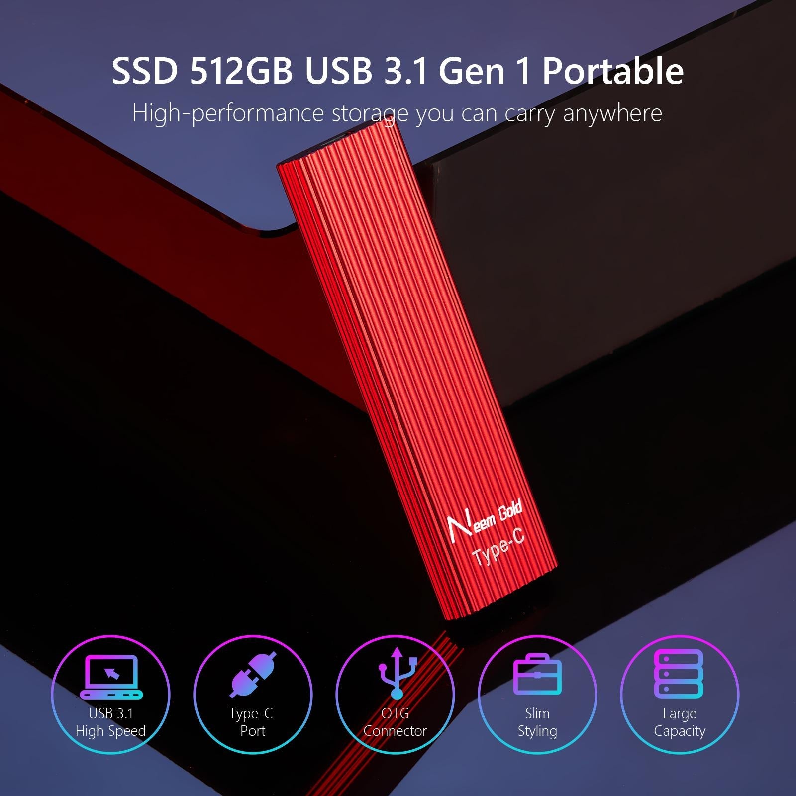 External SSD USB3.1 Solid State Disk for TV  Phone Camera 500GB Red