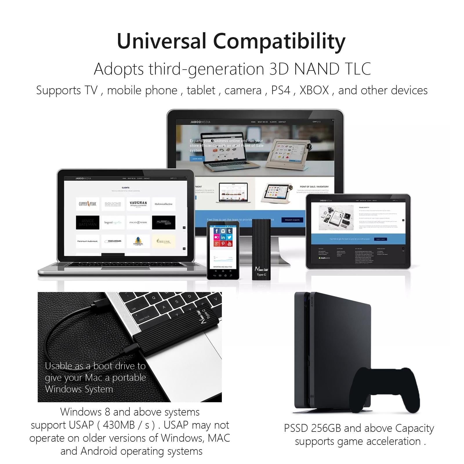 External SSD USB3.1 Solid State Disk for TV  Phone Camera 2TB Black