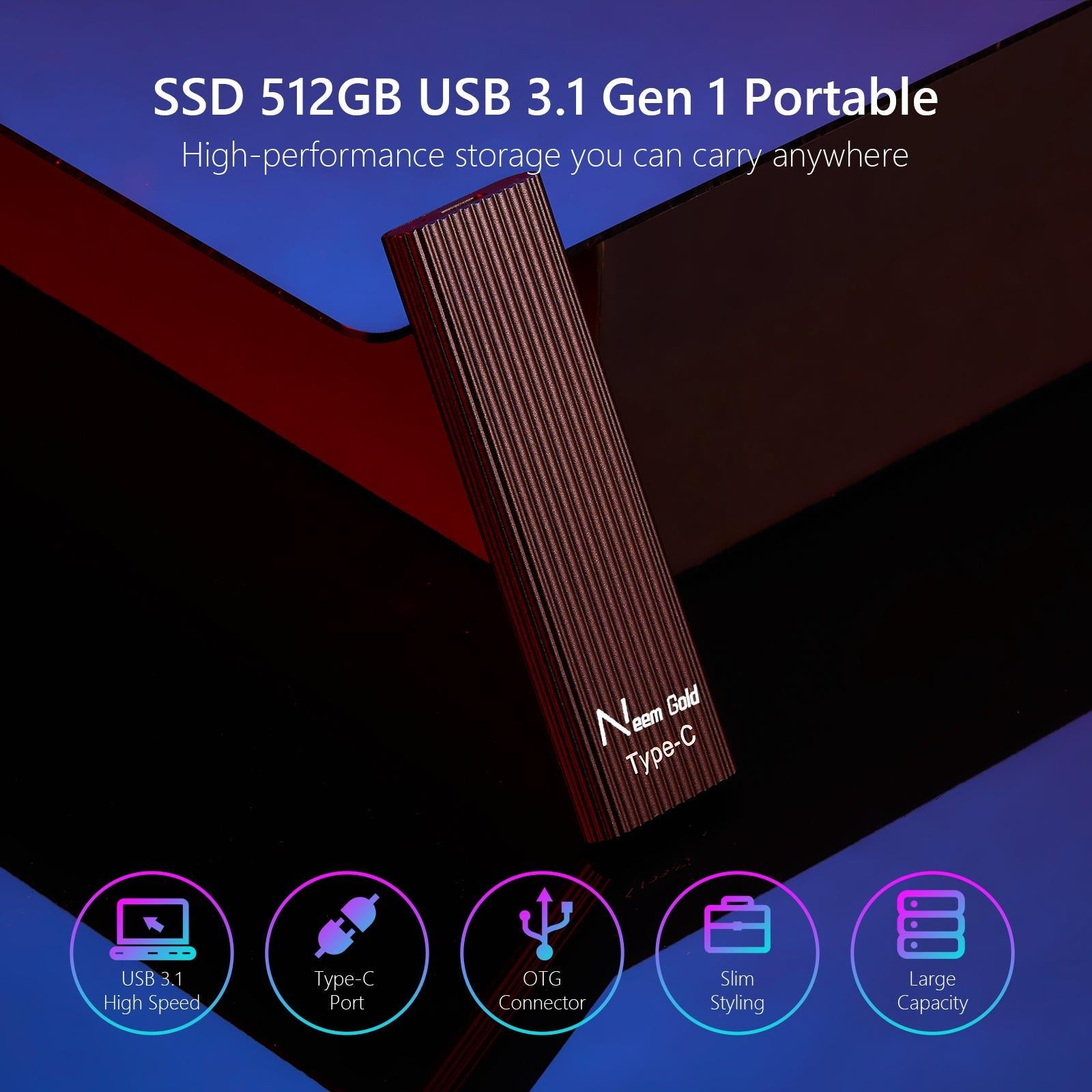 External SSD USB3.1 Solid State Disk for TV  Phone Camera 2TB Black