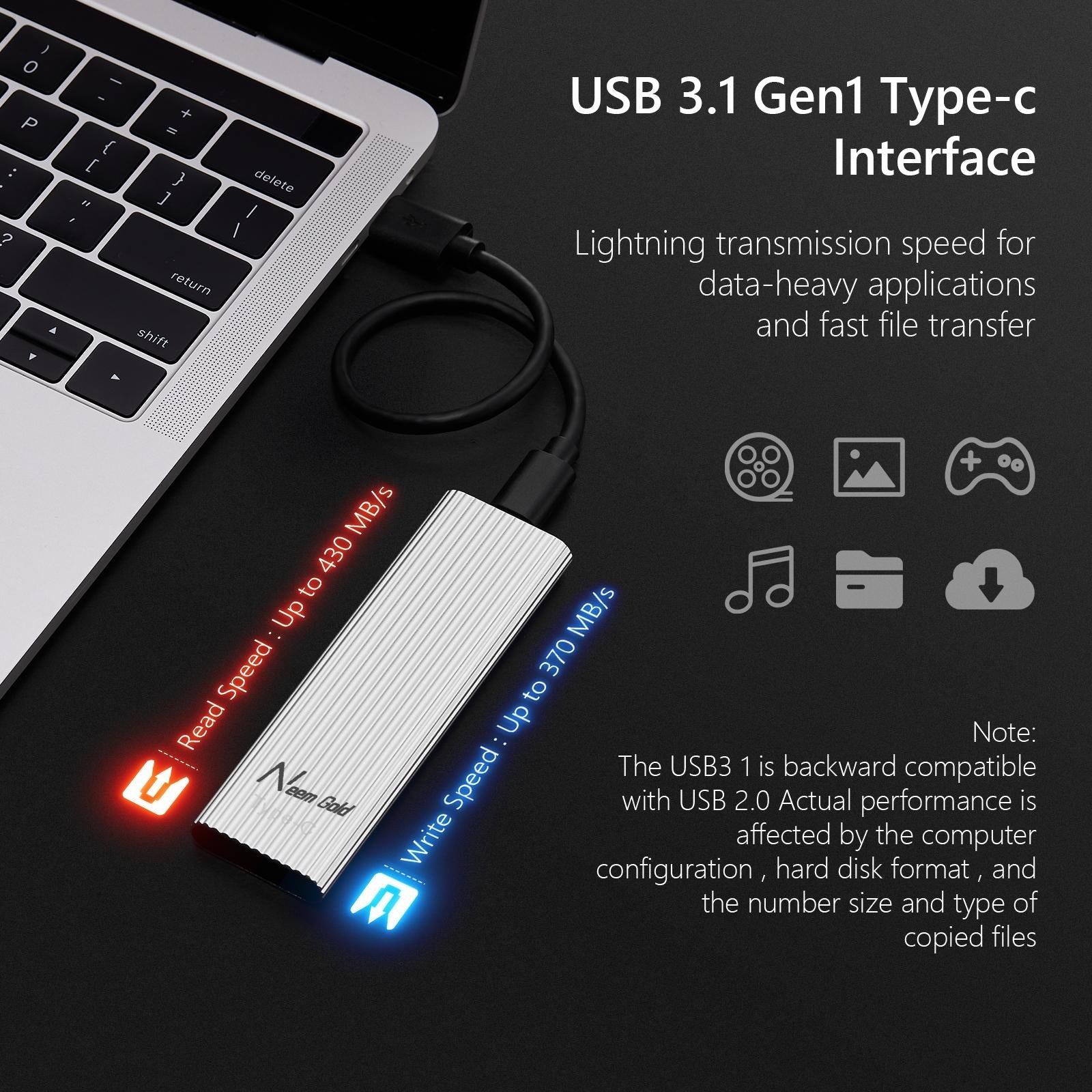 External SSD USB3.1 Solid State Disk for TV  Phone Camera 2TB Silver