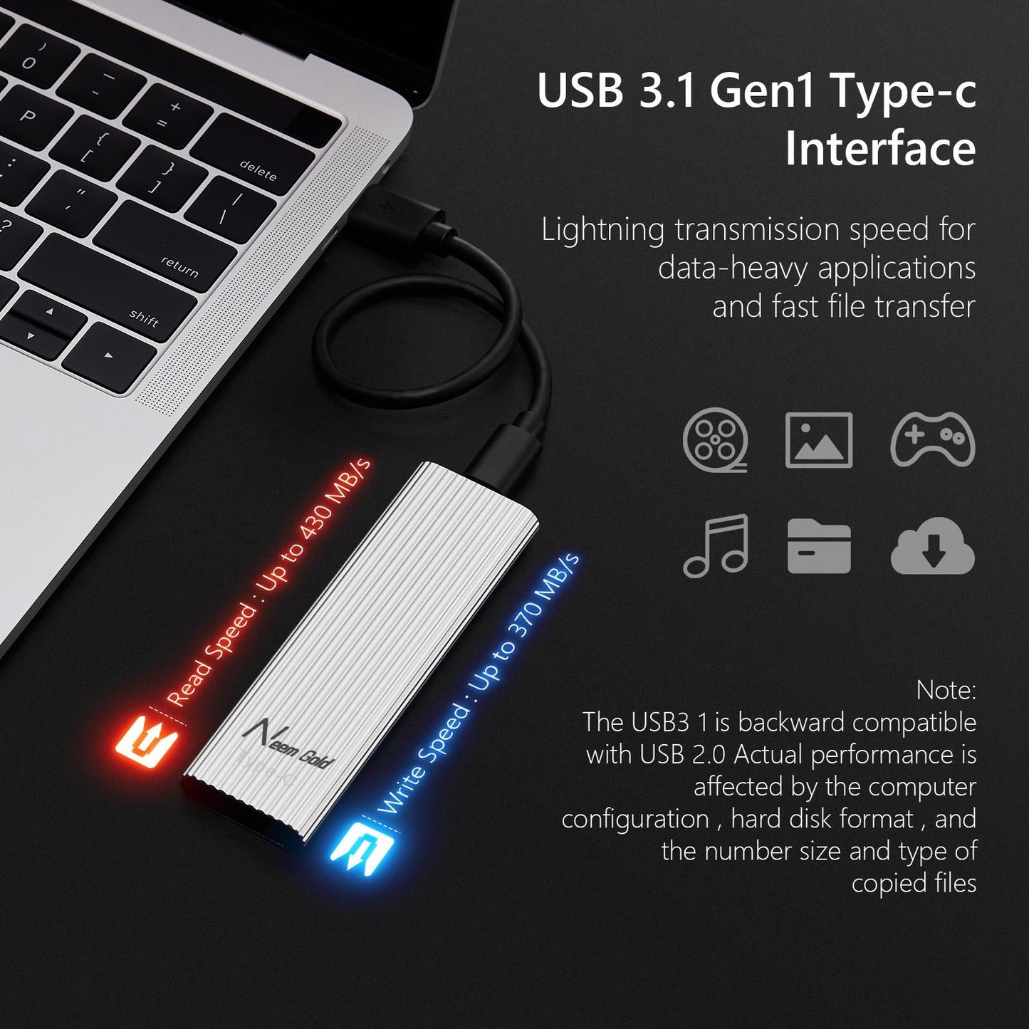 External SSD USB3.1 Solid State Disk for TV  Phone Camera 2TB Silver