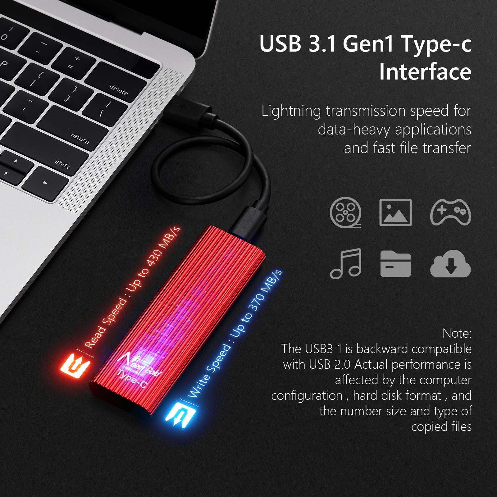 External SSD USB3.1 Solid State Disk for TV  Phone Camera 2TB Red
