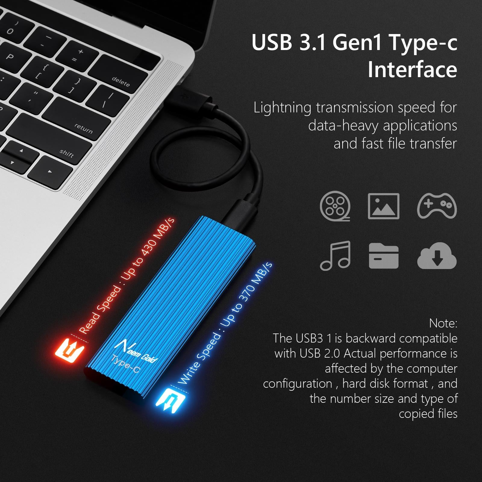 External SSD USB3.1 Solid State Disk for TV  Phone Camera 2TB Blue