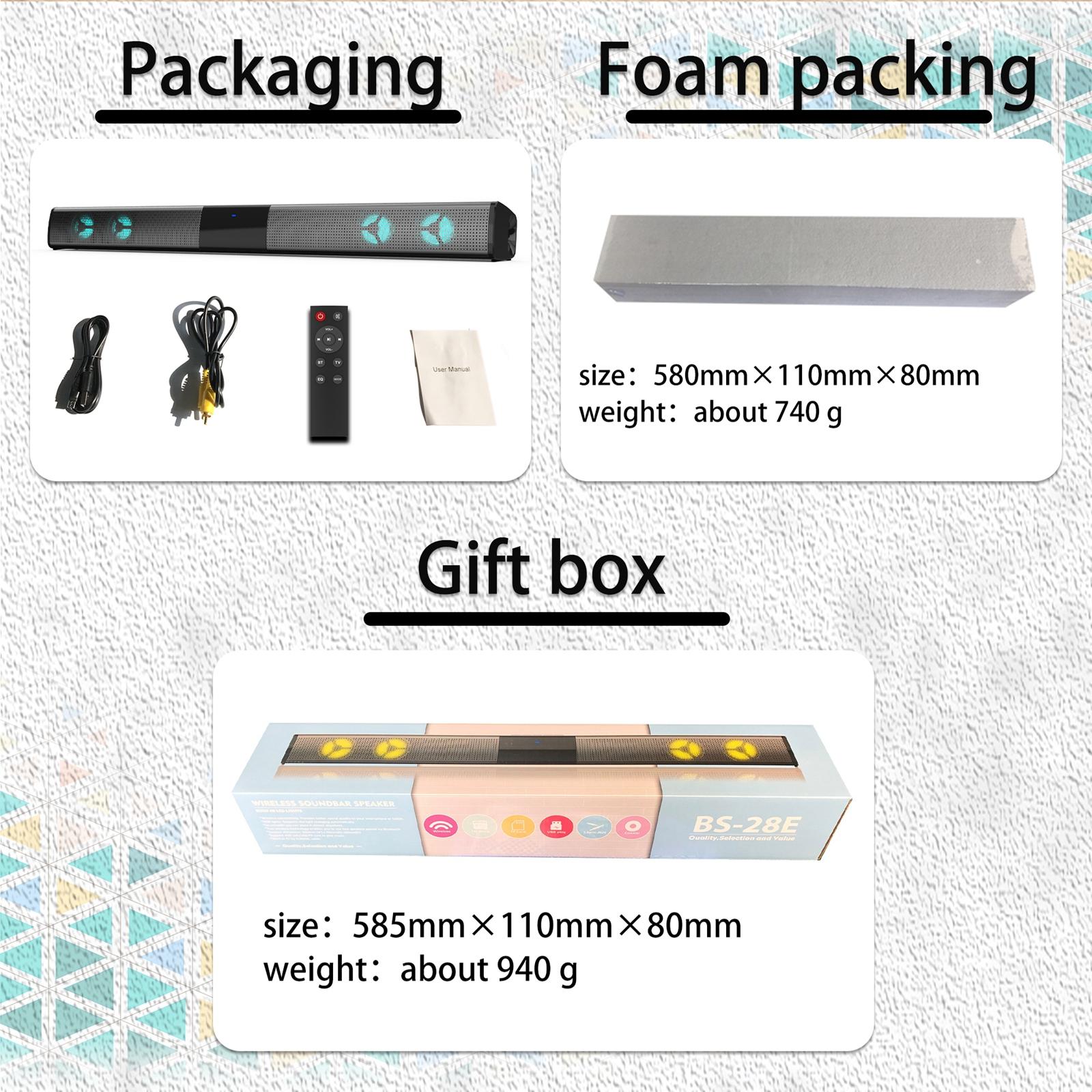 TV Sound Bar Bluetooth with 4 Speakers For PC 7 Color RGB Light Colorful Box