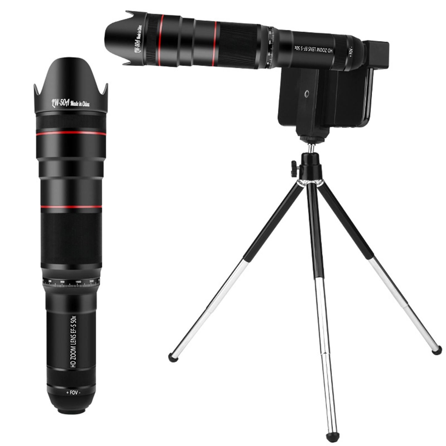 Zoom Optical HD Lens Monocular Telescope Tripod Clip for Cell Phone 50X