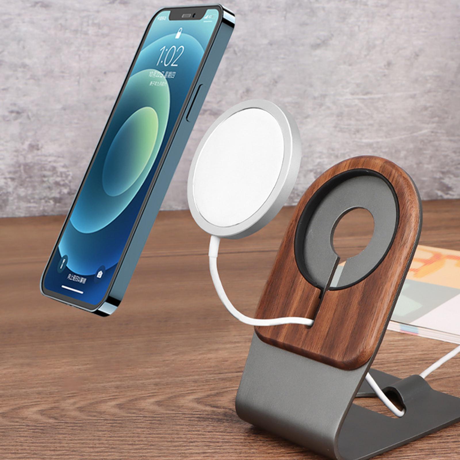 Phone Stand Portable Aluminum for MagSafe Charger MagSafe IS Not Included Gray Peach wood