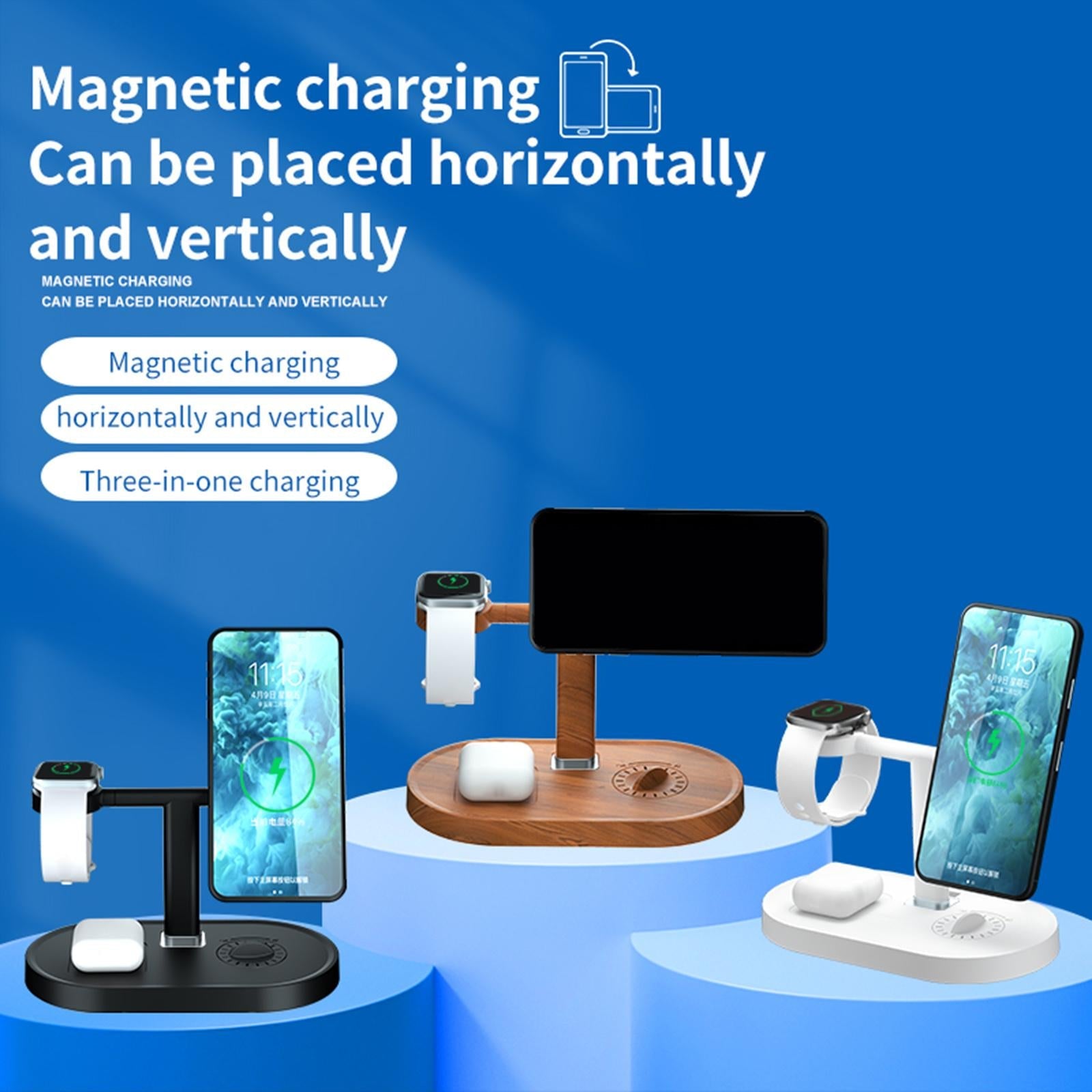 Charging Station /Stand/Dock for Apple Watch SE/6/5/4/3/2/1 iPhone12 Pro Max Custom wood Grain