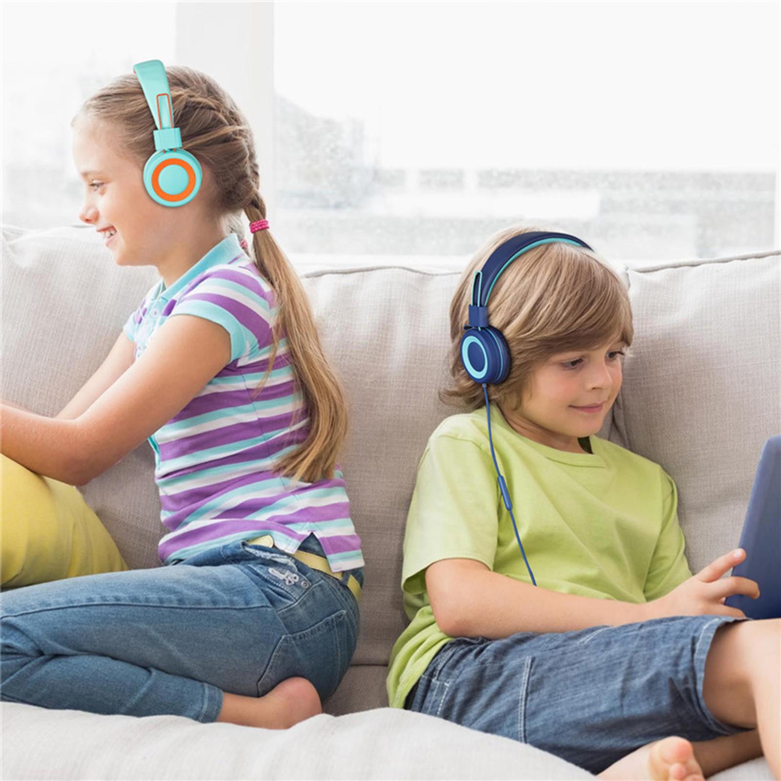On-Ear Wired Headset Noise Cancellation 3.5mm Socket for School Travel Kids Blue Black