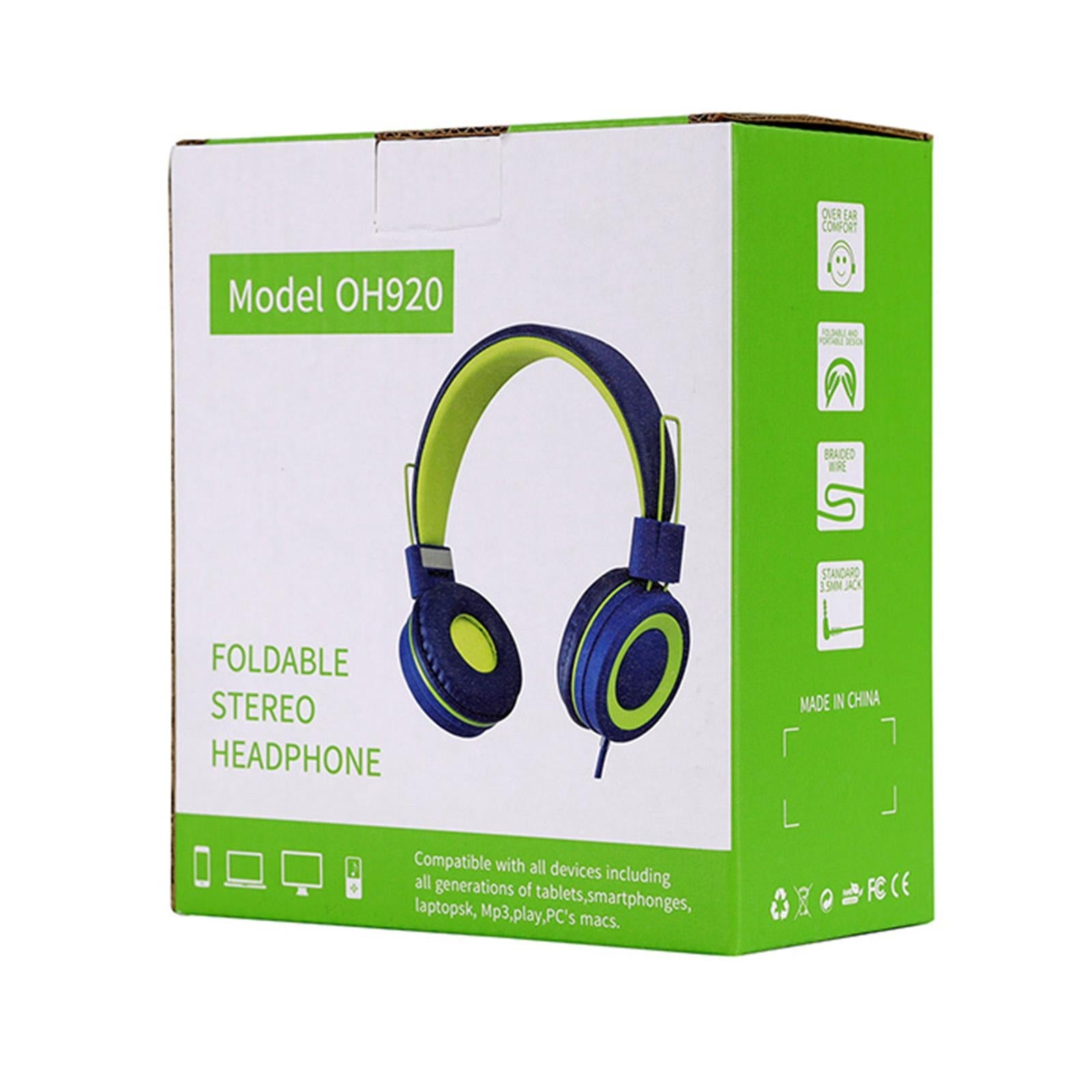 On-Ear Wired Headset Noise Cancellation 3.5mm Socket for School Travel Kids Blue Black
