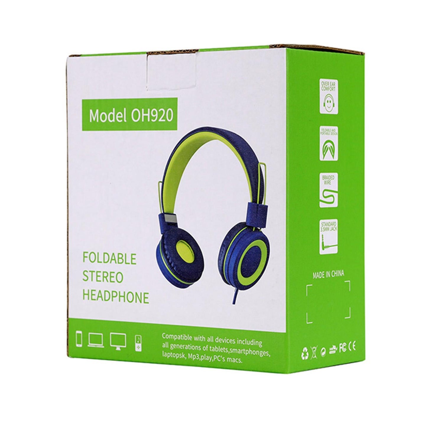 On-Ear Wired Headset Noise Cancellation 3.5mm Socket for School Travel Kids Blue Black