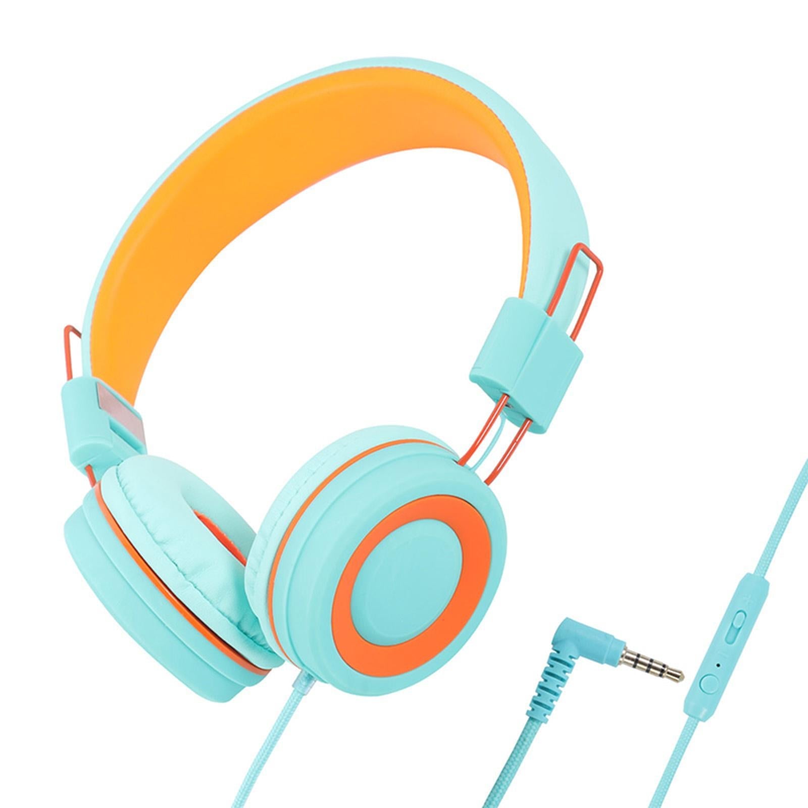 On-Ear Wired Headset Noise Cancellation 3.5mm Socket for School Travel Kids Green Orange