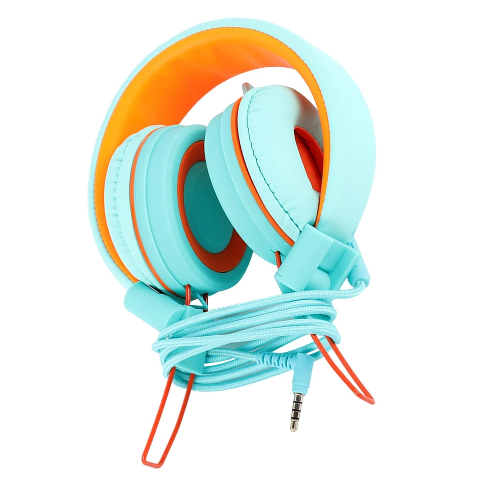 On-Ear Wired Headset Noise Cancellation 3.5mm Socket for School Travel Kids Green Orange